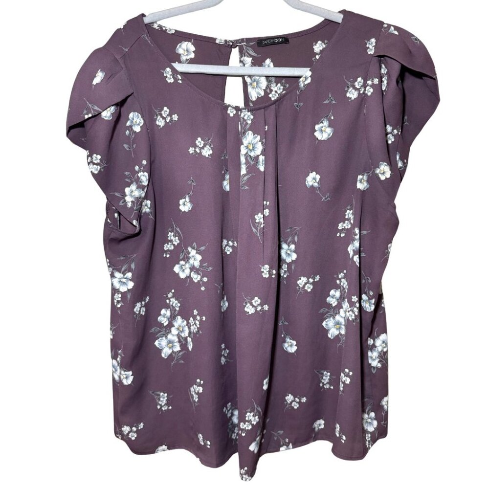 Papermoon Women's Blouse  Floral Purple Tulip Sleeves Size M-L